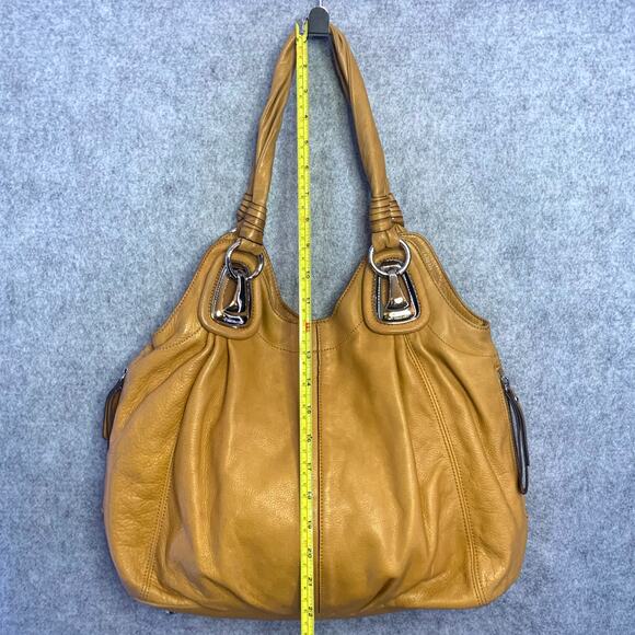 B. Makowsky Kayla Peach Leather Shoulder Bag, Y2K Large Handbag Leopard Interior - Picture 13 of 13